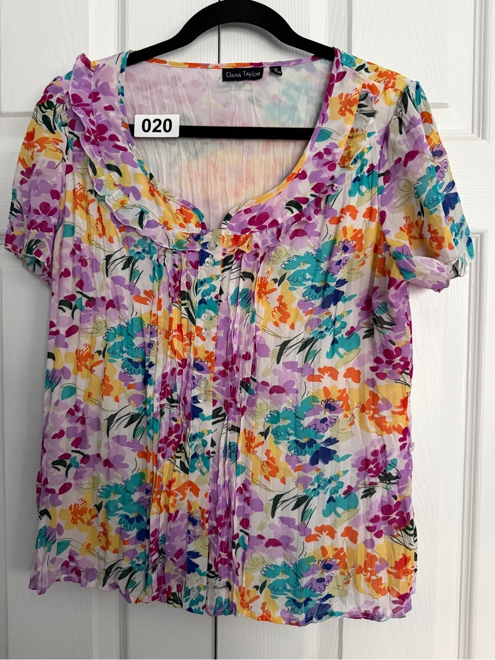 Multi-Color Floral Ruffle Short-Sleeve Blouse